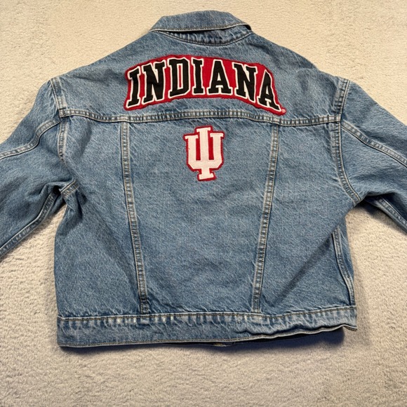 Old Navy Custom Indiana Hoosiers Denim Jacket Women's M Light Wash Cropped IU - Picture 1 of 7